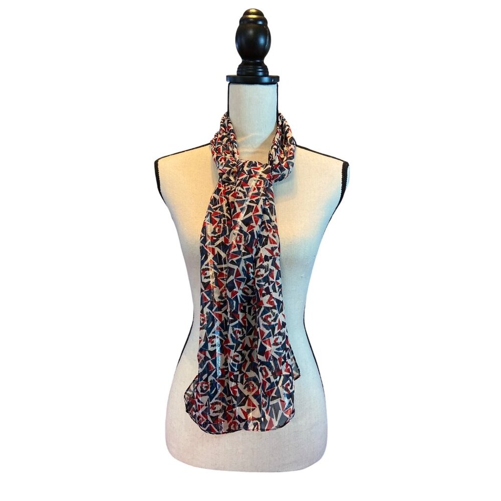 Isabella Womens Rectangle Scarf Geometric Red Blue White 58L 12 W